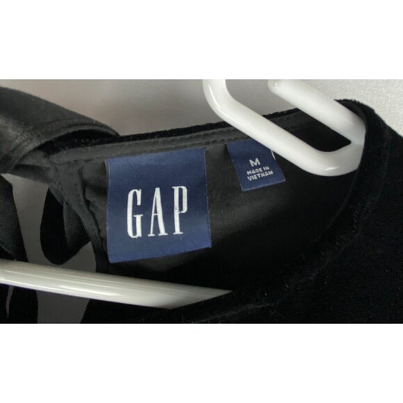 Gap Blouse Womens Medium Black Velvet Puff Sleeve Top Keyhole Ribbon Tie Holiday - Picture 8 of 12